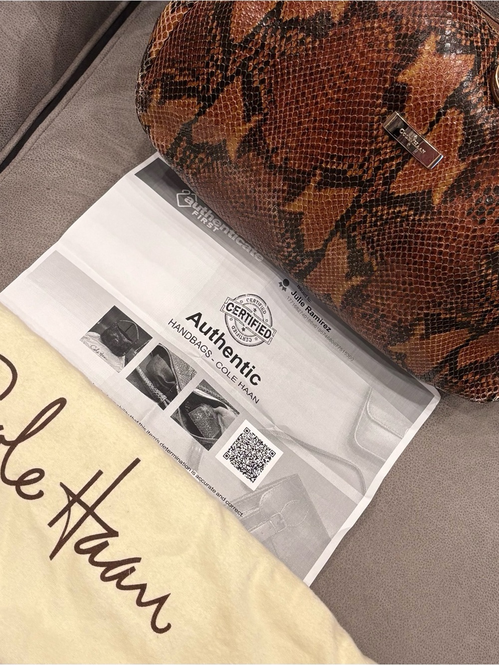 Cole Haan Brown python Snake Print Shoulder Bag